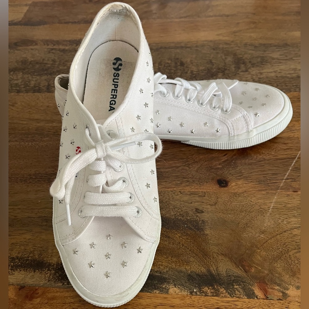 Superga White sneaker with silver metal stars